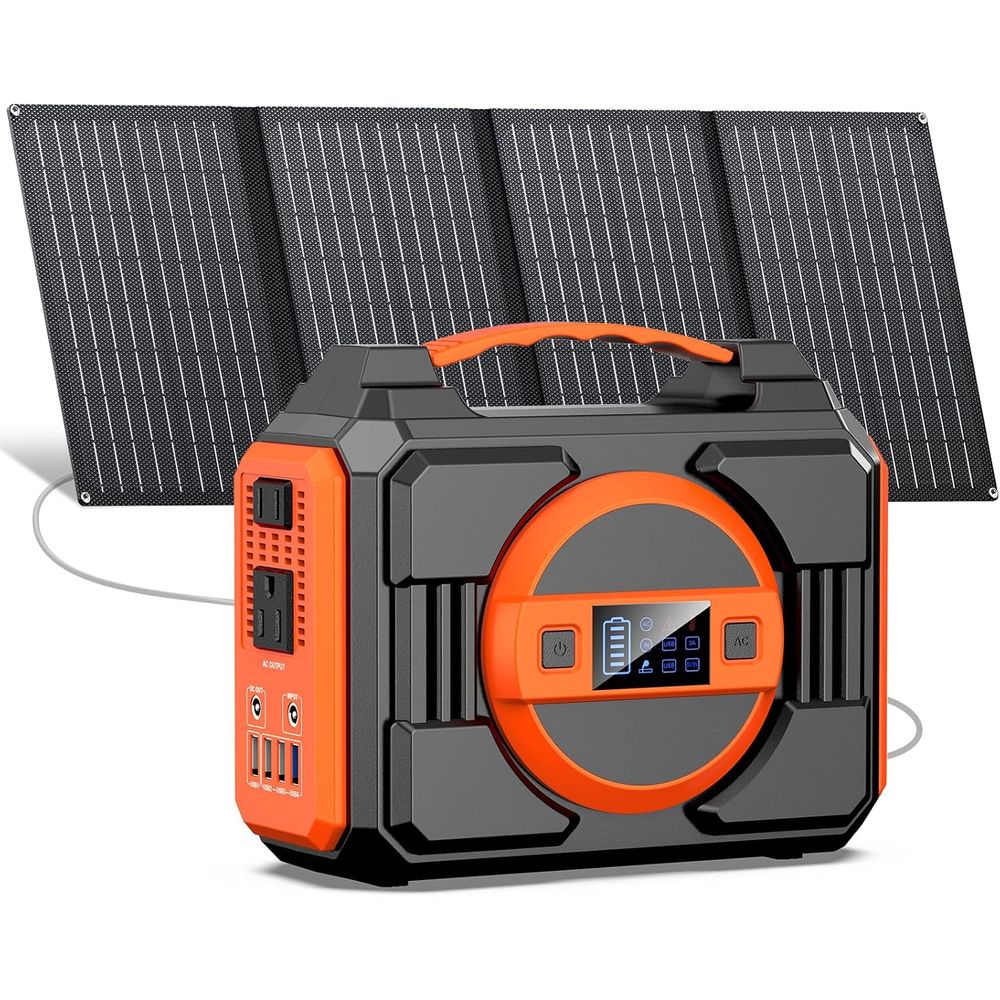 Outdoor Power Bank With Ac Outlet - 300W Portable Solar Generator with 40W